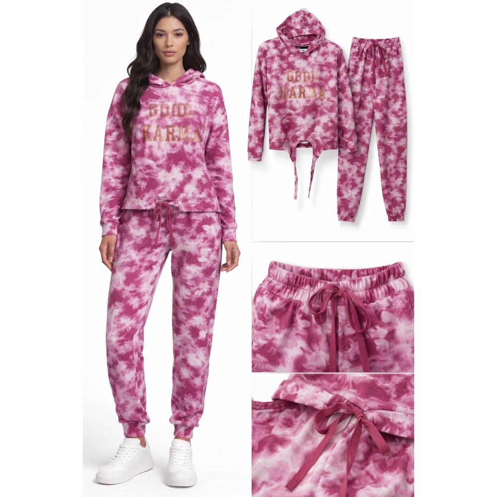 Layer 8 Girls Sz 7/8 Purple Tie-Dye Good Karma Hoodie and Joggers Set Metallic
